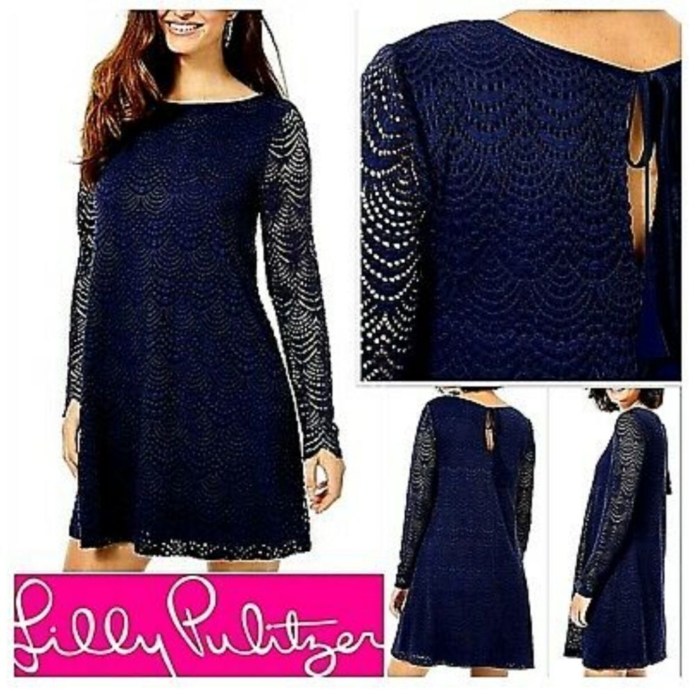 Lilly Pulitzer Ophelia Women's Navy Lace Swing Scallop Shell Dress Size …